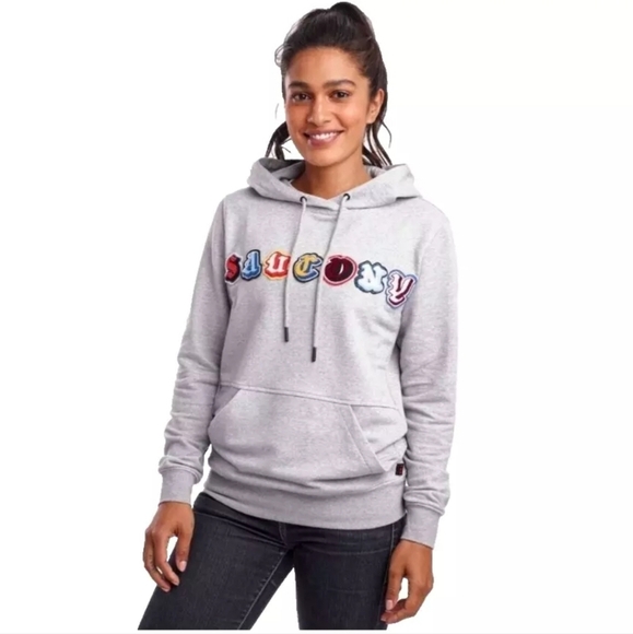 Saucony Tops - SAUCONY logo hoodie sweatshirt Small Women's unisex pullover gray